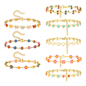 <strong>Wholesale</strong> Women's Stainless Steel White Oil-Dripped Heart Flower Cherry 14K Gold Chic Elegant Versatile <strong>Fashion</strong> <strong>Jewelry</strong> Bracelet - Product Image 1