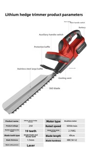 Cisaille de jardinage sans fil rechargeable à batterie lithium, <span class=keywords><strong>lame</strong></span> de 49 cm, utilisation à une main, pour herbe et haies, vente en gros, OEM/ODM personnalisable - Product Image 5