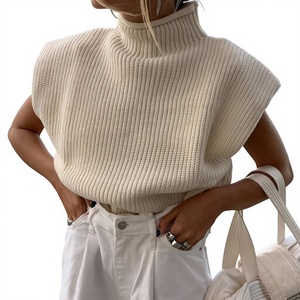 Commerce extérieur transfrontalier Automne Hiver <span class=keywords><strong>Pull</strong></span> sans manches à col haut en fibre acrylique couleur unie au crochet 27458P <span class=keywords><strong>Femme</strong></span> - Product Image 2