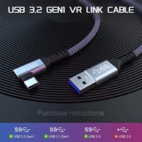 Cable USB3.2 Gen 1 de 5 Metros (16 Pies) con Carga Rápida de 3A, USB a Tipo C, Ángulo Recto, Cable de Datos Trenzado para Computadora