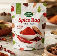 Sachets personnalisés laminés à fond plat pour épices piquantes, matériau d'emballage pour condiments, sacs scellés pour assaisonnements et épices