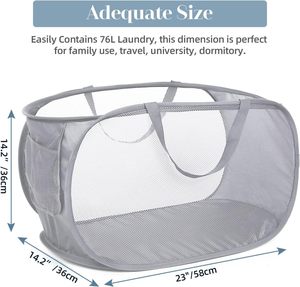 Meilleure vente maille pliable Pop up paniers à <span class=keywords><strong>linge</strong></span> <span class=keywords><strong>salle</strong></span> <span class=keywords><strong>de</strong></span> <span class=keywords><strong>bain</strong></span> empilable vêtements sales organisateur poche latérale poignées Style stockage - Product Image 3