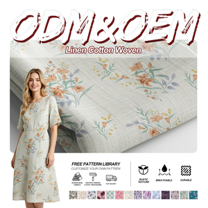 Tissu tissé imprimé intégral en <span class=keywords><strong>lin</strong></span> et coton pour robes d'été, chemisiers, usines de confection, commandes de vêtements en gros, commandes de robes en gros - Product Image 1