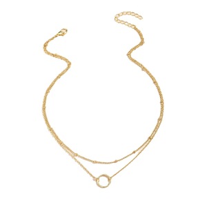 Collana a strati con ciondolo a cerchio da donna, gioielli minimalisti a catena multipla per tutti i giorni - Product Image 5