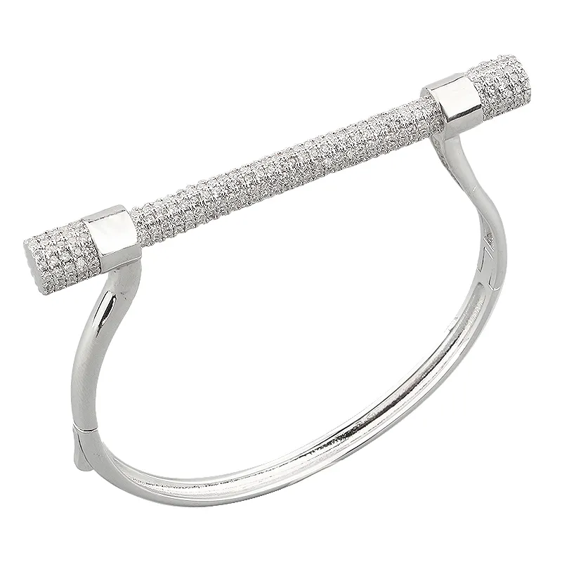 Pave Réglage Hip Hop Fer À Cheval Forme Bijoux Bracelet S925 Sterling Silver Zircon Femmes Bracelet 18K Or Bijoux De Mode