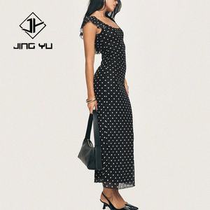 Robe longue de luxe personnalisée à pois noirs, douce pour la peau, de haute qualité, 100% rayonne voile, robe décontractée - Product Image 3