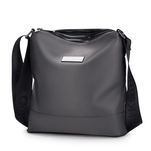 Men's <b>Black</b> Messenger <b>Bag</b> Nylon Material Waterproof Zipper Closure Embossed Logo All Seasons Daily Use <b>Small</b> Size - Product Image 2