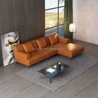 Italienisches Minimalistisches L-förmiges Ledersofa mit Chaiselongue