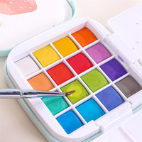LISI Mini Set de Arte Portátil de 16 Colores, Kit de Pintura de Acuarela Sólida, Bloc de Papel Desprendible, 3 Pinceles de Agua, Mini Pincel Metálico