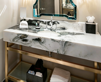 Système de pieds en laiton satiné Grand Satin pour lavabo sur colonne de boutique, meuble-lavabo mural en onyx rose, ensemble de meuble-lavabo de salle de bain en marbre Artista Panda