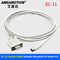 Cable de Programación PLC SC-11 para Mitsubishi Serie FX, Puerto Serie RS232, Línea de Descarga, Comunicación de Datos, 200cm, Cobre, Amsamotion