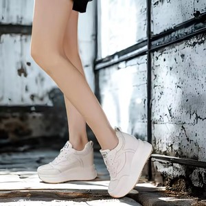 <span class=keywords><strong>Sneakers</strong></span> <span class=keywords><strong>con</strong></span> <span class=keywords><strong>Zeppa</strong></span> da 10cm 4 Pollici, Scarpe Chunky <span class=keywords><strong>Bianche</strong></span> in Vera Pelle per Donna, Scarpe Estive e Autunnali da Passeggio - Product Image 3