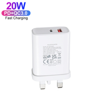 Chargeur rapide USB Type C UKCA PD 20W QC 3.0 pour téléphone portable, adaptateur de voyage portable double port 18W pour Royaume-Uni et Émirats arabes unis