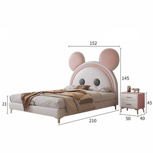 Cama Infantil con Forma de Ratón de Dibujos Animados, Cama Tapizada de Alta Gama para Niños, Diseño Moderno, Juego de Cama Doble de Madera Blanca y Rosa - Product Image 6