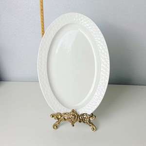 <b>White</b> Oval Lace Embossed 10-inch 12-inch Ceramic <b>Dinner</b> Plate with Stand Vintage Design for Wedding Parties - Product Image 5