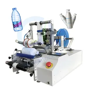 Eine kleine halbautomat ische manuelle Etiketten applikator aufkleber Profession nelle Druckmaschine für runde Wasser flaschen