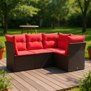 ชุดโซฟาหวายเทียมสำหรับลานบ้าน พร้อมเบาะรองนั่ง สีน้ำตาล 4 ที่นั่ง เฟอร์นิเจอร์กลางแจ้ง สไตล์ร่วมสมัย - Product Image 2