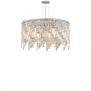 <b>Silver</b> Crystal Rectangular Pendant Light 24 Inch Chrome Iron Body For Dining Room <b>Chandelier</b> Indoor Lighting - Product Image 1