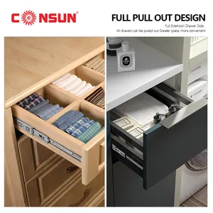 Consun Produceren Meubels Hardware Keukenkast Volledige Uitbreiding 35Mm Kleine Kogellager Lade Rails Slide