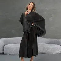 Nouvelle Robe de Nuit Transparente en Maille à Manches Longues, Col en V, Ceinture, pour Femme – Meilleure Vente