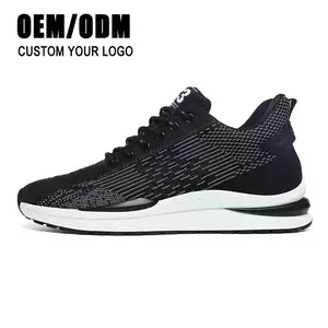 High Quality Black Sneakers For Men Lace Up Height Increasing Running Shoe Mesh Breathable Men's Casual Shoes 2024