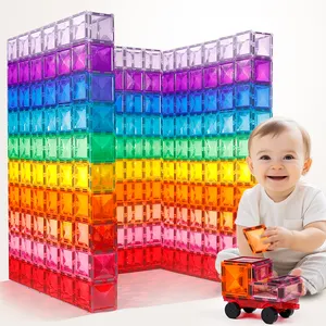 Magnetic Tiles Building Blocks Set Montessori Educational Toys Colorful Magnetic Diamond Tiles