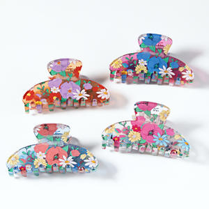 Pinces à cheveux de haute qualité en gros, grandes, style rétro, motif requin avec motif floral simple, pinces à cheveux style rétro doux - Product Image 1