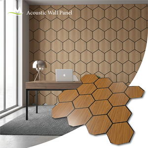 Panneaux muraux insonorisés décoratifs, insonorisés, ignifuges, réduction du bruit, panneaux hexagonaux en fibre <span class=keywords><strong>de</strong></span> <span class=keywords><strong>bois</strong></span> <span class=keywords><strong>de</strong></span> densité moyenne/<span class=keywords><strong>laine</strong></span> <span class=keywords><strong>de</strong></span> <span class=keywords><strong>bois</strong></span>/mousse - Product Image 5