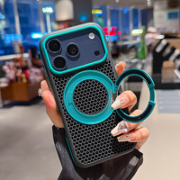 Casing Magnetik dengan Penyangga Putar 360 Derajat untuk iPhone 18 Pro Max 17 16, Pelindung Anti Benturan Berbahan TPU PC TPE dengan Jaring Bernapas