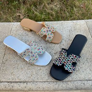 Sandalias Planas de Mujer con Pedrería Colorida, Correa en H, Punta Cuadrada, Cómodas para Uso Diario, Casual y al Aire Libre - Product Image 4