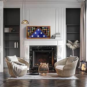 Boîte à souvenirs en bois massif de grande taille pour médailles militaires, drapeau funéraire, cadre photo en tissu pour les anciens combattants, vente en gros 2026 - Product Image 6