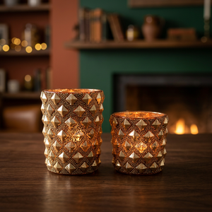 เชิงเทียนแก้วทำมือ Sonnet Decor พร้อมฐานตั้ง พิมพ์ลายดิจิตอล 1 สี สำหรับตกแต่งบ้านในวันคริสต์มาส - Product Image 1