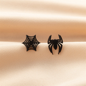 Nouvelles boucles d'oreilles gothiques en acier inoxydable asymétriques en forme <span class=keywords><strong>de</strong></span> toile d'araignée pour Halloween, accessoires pour hommes, bijoux - Product Image 5