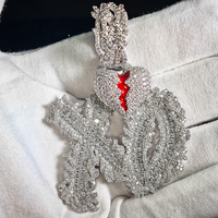 Nouveau design GRA Bijoux Hip Hop Argent Sterling 925 Émail rouge Moissanite baguette VVS Pendentif lettre XO Cœur pour chaînes cubaines