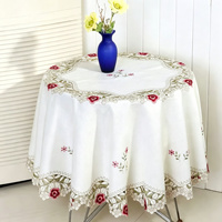 Nappe en satin vintage de haute qualité, faite à la main, avec broderie florale carrée, infroissable et facile d'entretien pour la salle à manger à domicile