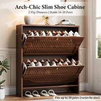 Meuble à chaussures pour entrée, meuble de rangement moderne de style mid-century avec tiroirs rabattables en noyer cannelé pour chaussures