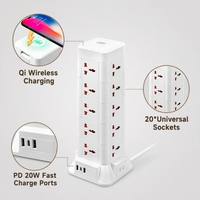 Enchufe de Extensión Vertical con Carga Inalámbrica y 5 Puertos USB Tipo C PD de Carga Rápida, con Logotipo Personalizado, Certificación CE, Venta al Por Mayor