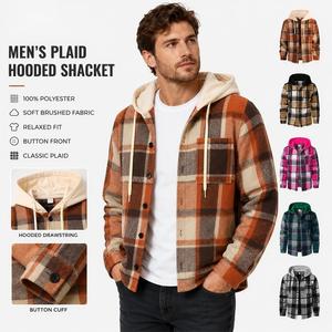 Chaqueta de Franela con Capucha para Hombre, Tejido Cepillado Cálido, Corte Holgado, Cierre de Botones, Manga Larga, para Otoño e Invierno, Estilo Urbano - Product Image 1