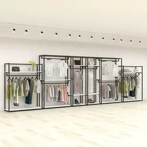 Winkel Armatuur Opknoping Kleding Custom Lady Winkel Ontwerp Metalen Goud Kleding Display Rack