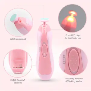 Hot Selling Baby Elektrische Nail Trimmer Baby Care Nail Clipper Low Noise Kid Nail Cutter Set Led Light