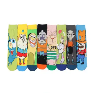 Wholesale High Quality Cartoon Character Anime Crew Socks Breathable Elastic Sponge Bob Sandy Cheeks Sheldon J. Plankton Socks