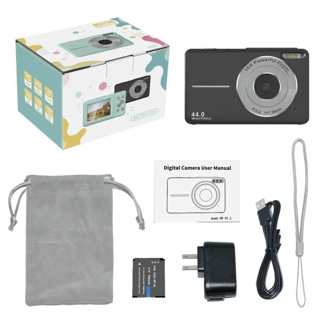 4K Vlogging Camera 48MP Digital Camera 16X Zoom Compact Point and Shoot 2.4" LCD Anti-Shake for Kids Students