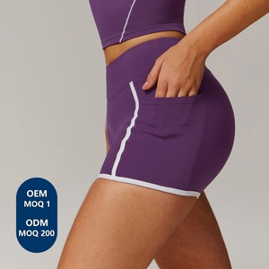 Shorts de sport pour femmes, personnalisés par le fournisseur, extensibles, doux, à compression, à séchage rapide, avec couleurs contrastées - Product Image 3