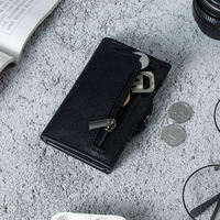 Dompet kulit asli Unisex 2024, dengan pola silang kustom tombol geser tempat kartu untuk penggunaan kantor, desain Populer