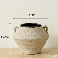 Paire de vases vintage en poterie mate marbrée, faits à la main, avec deux poignées, en argile neutre, style oriental Wabi Sabi, pour décoration de table en bois