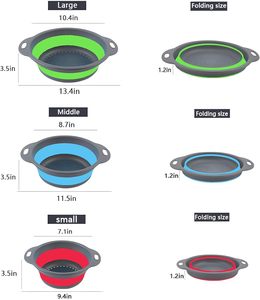 2Pcs/Set Eco-Friendly Food Grade Silicone Collapsible Colander Strainer <b>Stand</b> Plastic Handle Dishwasher Oven Safe <b>Vegetable</b> - Product Image 5