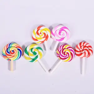 Spiral Pelangi Polimer Tanah Liat Cabochons Kecantikan Kawaii Permen Lollipop Flatback untuk DIY Dekorasi Telepon