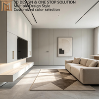 Meuble TV au design minimaliste moderne intégré pour salon, avec armoire murale complète et rétroéclairage LED