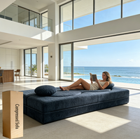 Canapé modulaire convertible moderne en velours rembourré, courbé en S, compressé et scellé sous vide, avec oreiller d'appoint à rembourrage rapide pour villa