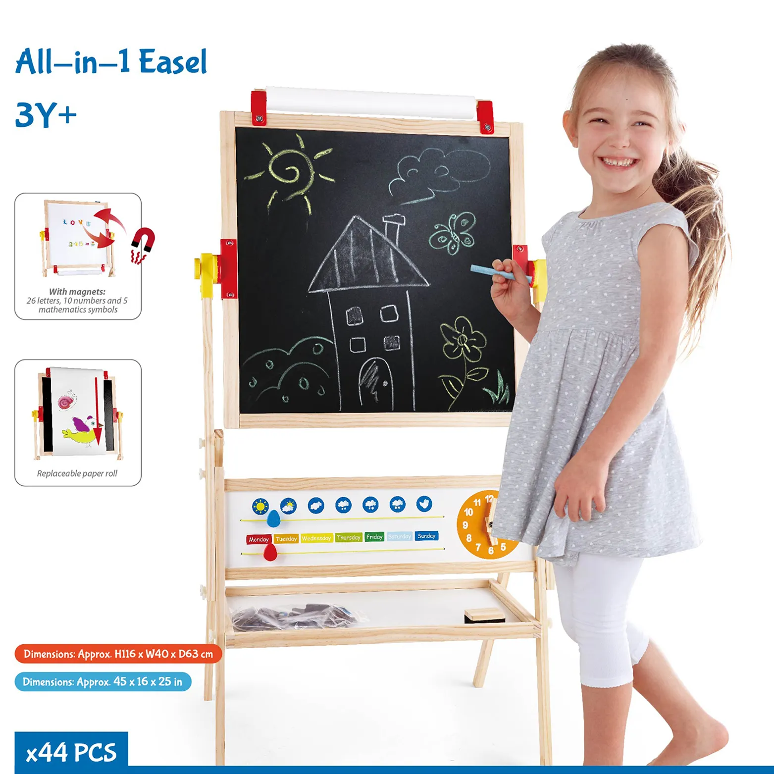 Profesyonel üretim kiddies eğitici oyuncaklar ahşap çocuk şövale çocuk sanat şövale